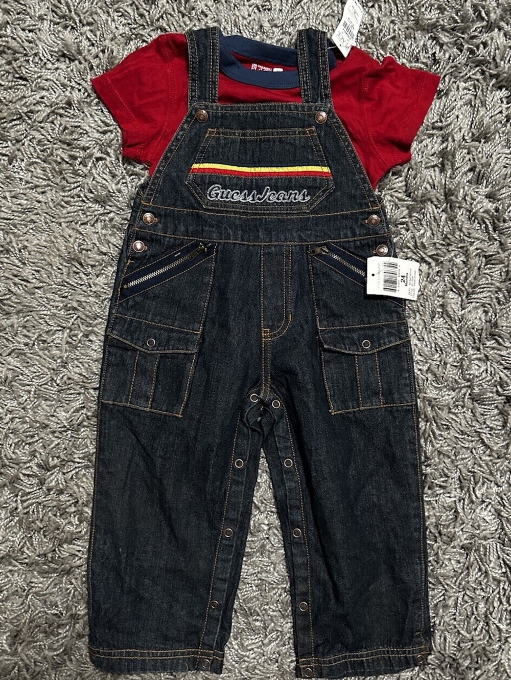 NWT 2000s GUESS JEANS baby Denim Overalls Toddler Boy size 24M Blue